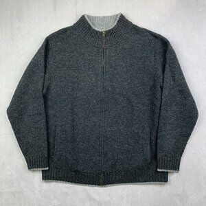 IrelandsEye Men Sweater Medium Gray Full Zip Long Sleeve 100% Lambswool Knitwear